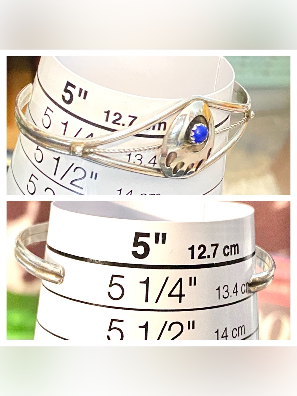 Lapis Lazuli Sterling Silver Bear Paw Navajo Baby Cuff Bracelet - Picture 8 of 8